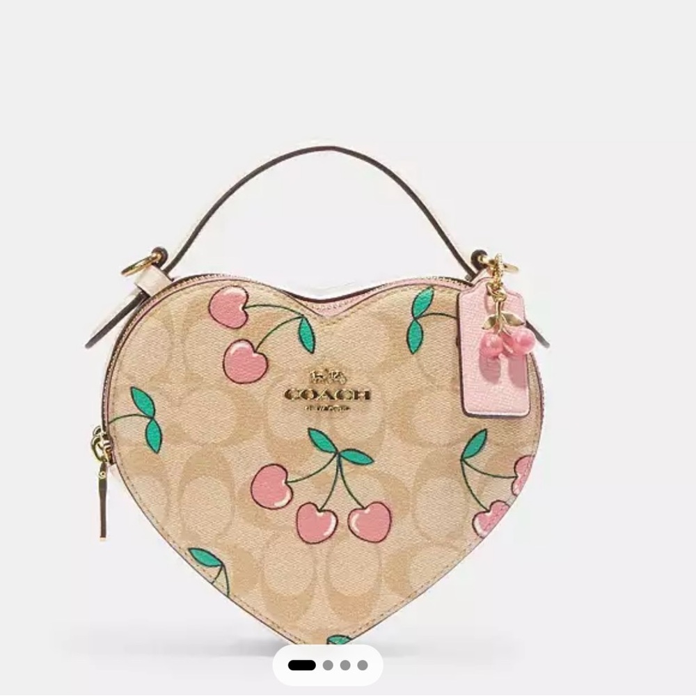 HEART CROSSBODY IN SIGNATURE CANVAS WITH HEART CHERRY PRINT